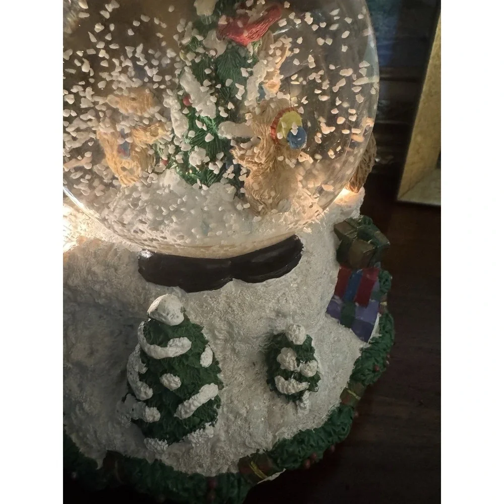Vintage Three Jay's Musical Snowman Snow Globe Bunnies & Bears Woodland Holiday